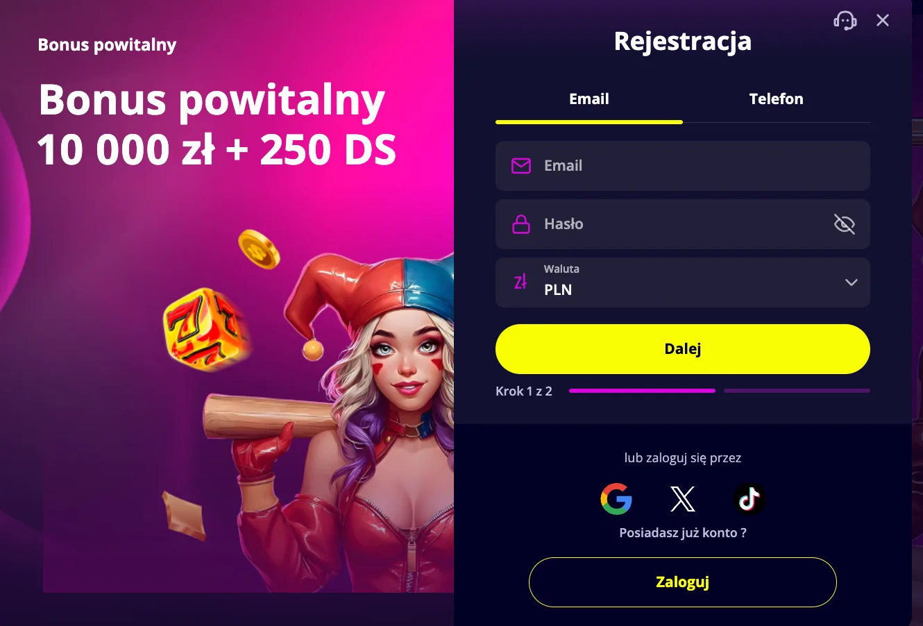 Formularz rejestracji Slotoro