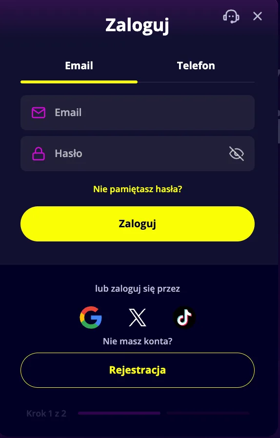Panel dostępu do profilu użytkownika Slotoro